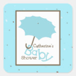 Baby Shower Blue Umbrella & Robin's Egg Square Sticker