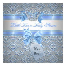 Baby Shower Boy Blue Little Prince Crown Invite
