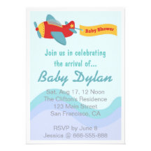 Baby Shower - Colourful and Cute Cartoon Aeroplane Custom Invitation