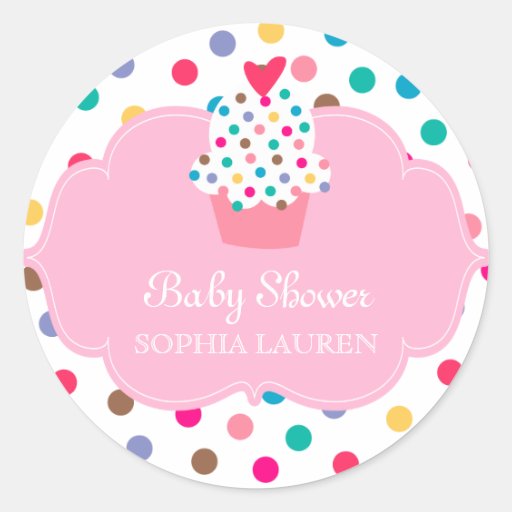 Baby Shower Cupcake Stickers Polka Dot Pink