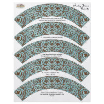 Baby Shower Cupcake Wrappers - Blue Brown Damask