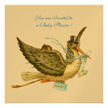 BABY SHOWER de CIGOGNE, or métallique Cartons D'invitation