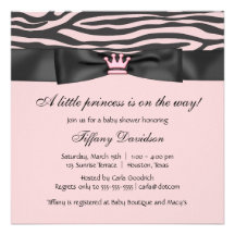 Baby shower de princesse Tiara Pink Zebra Girl Invitations