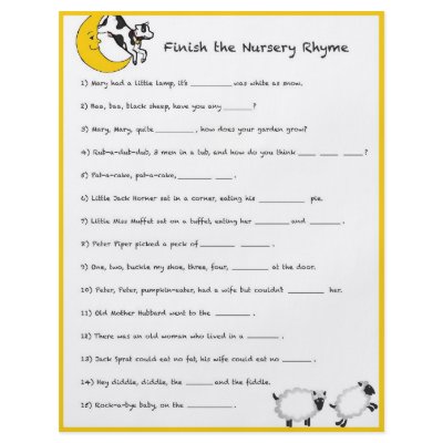 Baby Shower Game - Finish the Nursery Rhyme Personalized Flyer by threedogdeal