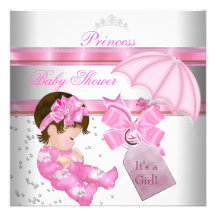 Baby Shower Girl White Pink Princess Tiara Announcement