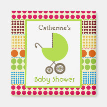 Baby Shower - Green Carriage and Boho Dots Magnet