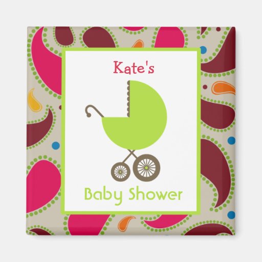 Baby Shower - Green Carriage and Paisley Magnets