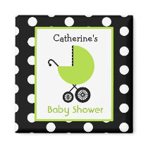 Baby Shower - Green Carriage and Polka Dots Refrigerator Magnets