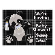 BABY SHOWER INVITATION - BLACK WHITE - BEAR