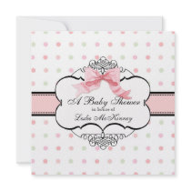 Baby Shower Invitation - French Bow Dot Swirl