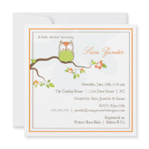 Baby Shower Invitation - Green and Orange Baby Owl