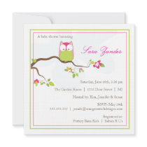 Baby Shower Invitation - Pink  and Green Baby Owl