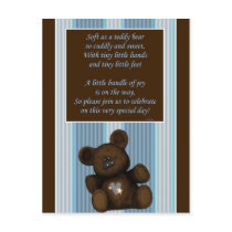 Baby Shower Invitation Teddy bear wtih poem BOY Postcard