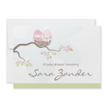 Baby Shower Invitation - Twin Pink Baby Birds