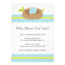 Baby Shower Invitation with blue bird egg and nest