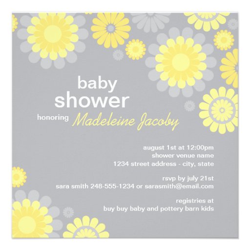 Baby Shower Invitation | Yellow Grey Daisy Delight
