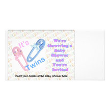 BABY SHOWER INVITATIONS FOR TWINS PERSONALISED PHOTO CARD