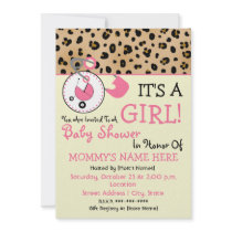 Baby Shower Invite - Pink Diaper Pin & Leopard
