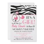 Baby Shower Invite - Pink Diaper Pin & Zebra Print