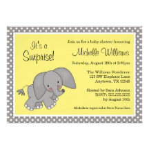 Baby shower jaune mignon de neutre de genre d'élép invitation personnalisable