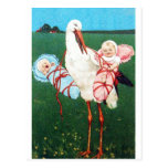 BABY SHOWER JUMEAU de CIGOGNE, rose, bleu turquois Cartes Postales
