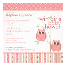 Baby shower jumeau de rose de hibou de bébé de fil invitations personnalisées
