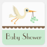 Baby shower neutral green stork stickers/seals