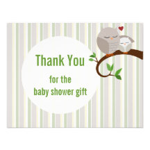 Baby Shower Owls Flat Thank You Announcement