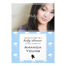 Baby Shower Photo Invitation - blue umbrellas
