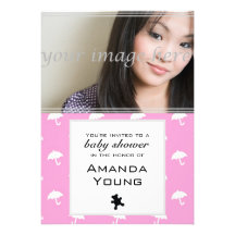 Baby Shower Photo Invitation - pink umbrellas