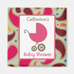 Baby Shower - Pink Carriage and Paisley Fridge Magnets