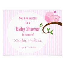 Baby Shower Pink Owls Flat Thank You Card