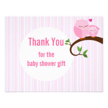 Baby Shower Pink Owls Flat Thank You Personalized Invite