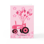 Baby Shower Pink Tractor with Balloons Invitation Card
