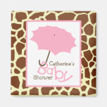 Baby Shower - Pink Umbrella and Giraffe Print Fridge Magnets