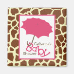 Baby Shower - Pink Umbrella and Giraffe Print Magnets