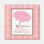 Baby Shower - Pink Umbrella and Plaid Fridge Magnets