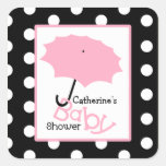 Baby Shower Pink Umbrella & Polka Dots Sticker
