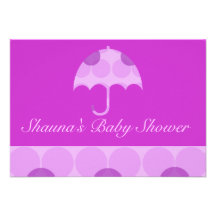 "Baby Shower" - Purple Dotted Umbrella [a] Personalized Announcements