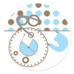 Baby Shower Sticker - Blue Diaper Pin Polka Dots