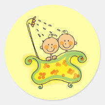 Baby shower (twins) round sticker