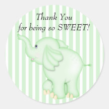 Baby shower vert d'éléphant de Merci Autocollant Rond