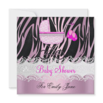Baby Shower Zebra Pink White Baby Girl Invitations