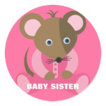 Baby Sister Baby Mouse in Pink Sleeper Round Stickers