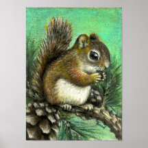 Baby squirrel and cones poster