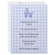 Baby Stroller. Light Blue on Check Pattern. Invitations