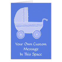 Baby Stroller. Light Blue on Mid Blue. Greeting Card