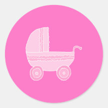 Baby Stroller. Light Pink and Bright Pink. Round Stickers