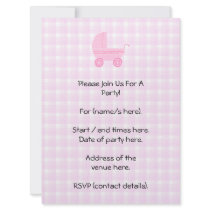Baby Stroller. Light Pink on Pink Gingham. Invite