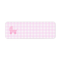 Baby Stroller. Light Pink on Pink Gingham. Return Address Label